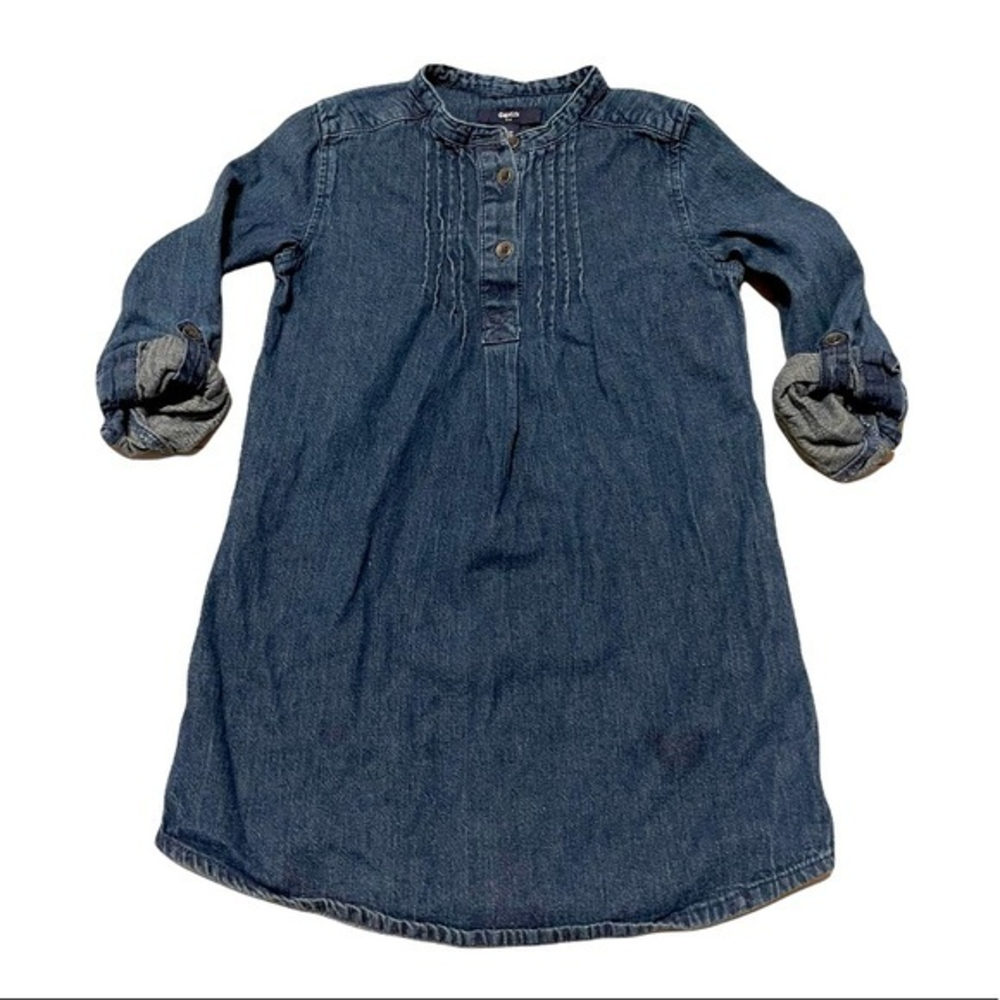 Gap Kids S 100% cotton dark‎ wash denim half button up high collar A line dress